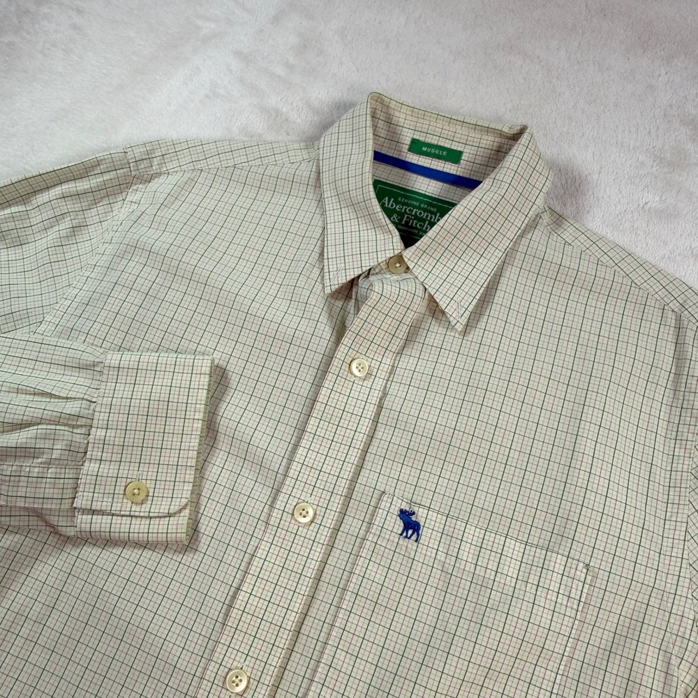 Abercrombie & Fitch Men Muscle Fit Tattersall Check Button Down Shirt Large